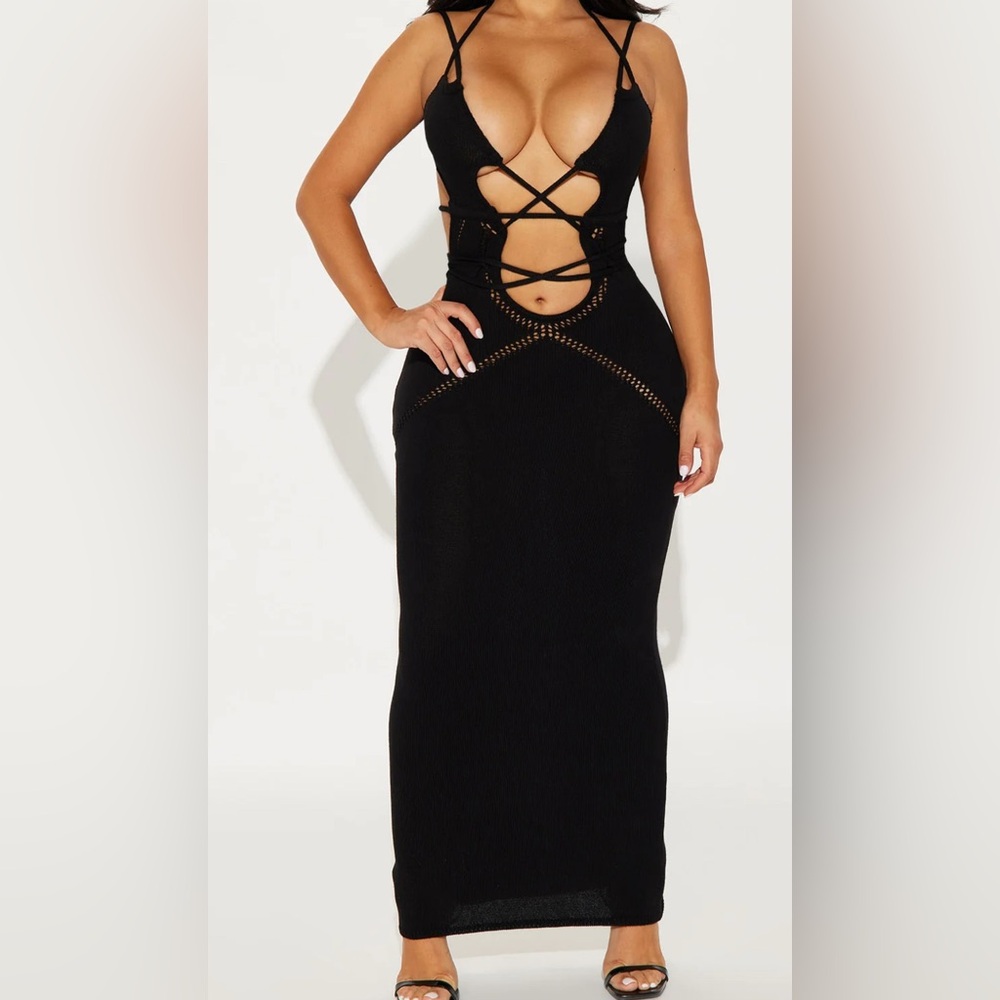 Fashion Nova Black Strappy Backless Dress